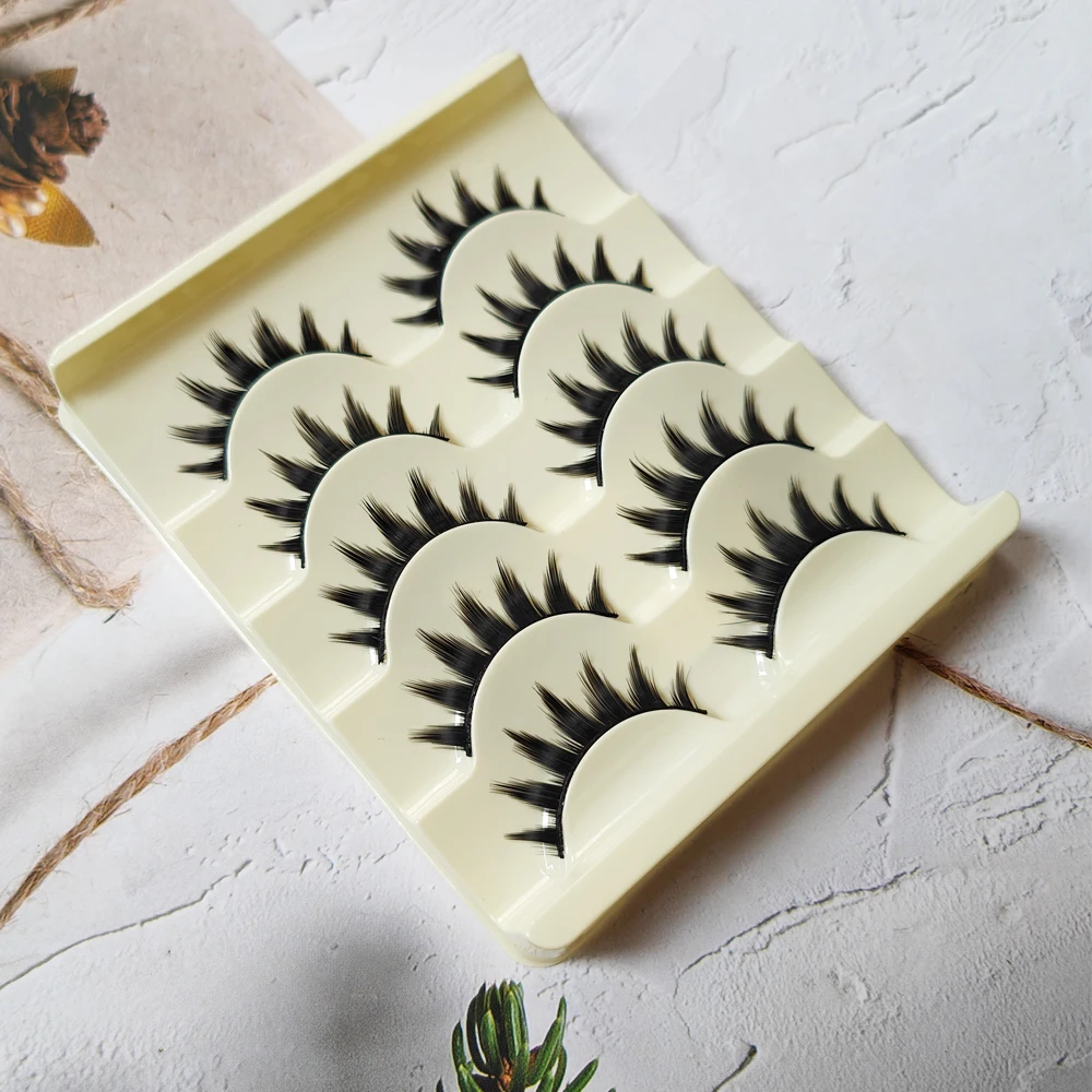 5 Paris Cat Eye False Eyelashes Long Thick Cosplay Fake Eye Lashes Extension Smokey Natural Makeup Handmade Reusable