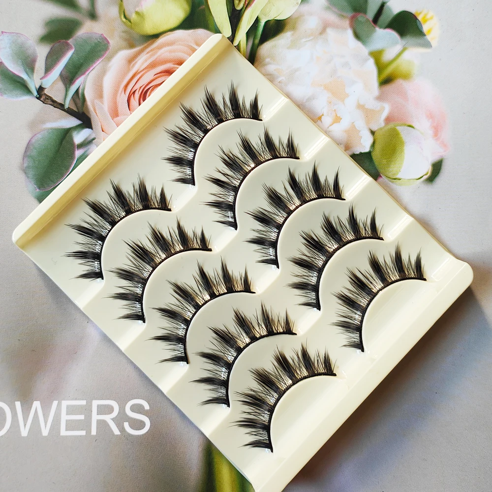 5 Paris Cat Eye False Eyelashes Long Thick Cosplay Fake Eye Lashes Extension Smokey Natural Makeup Handmade Reusable