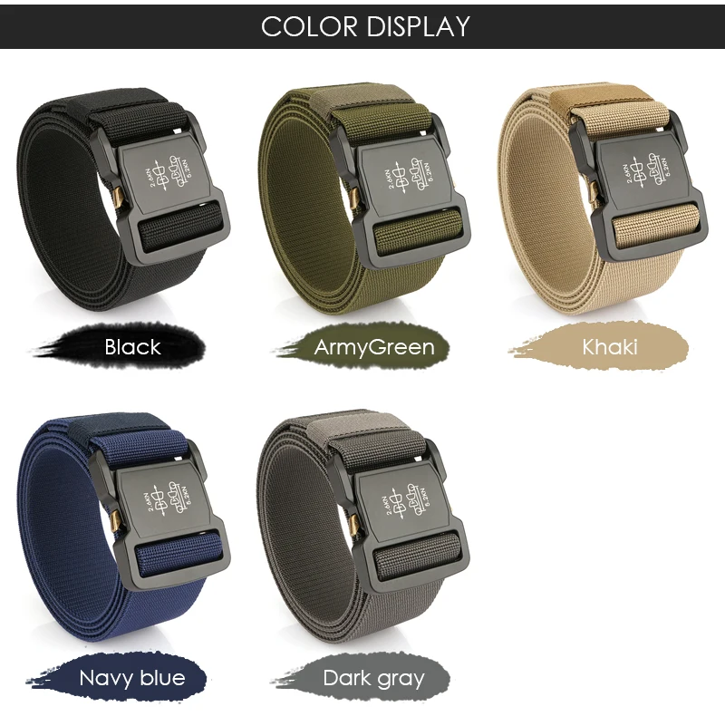 VATLTY 5cm / 2in Elastic Belt for Men Aluminum Buckle Lightweight Wide Belt Military Tactical Belt Grey Casual Girdle Male