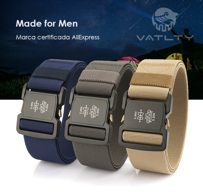 VATLTY 5cm / 2in Elastic Belt for Men Aluminum Buckle Lightweight Wide Belt Military Tactical Belt Grey Casual Girdle Male