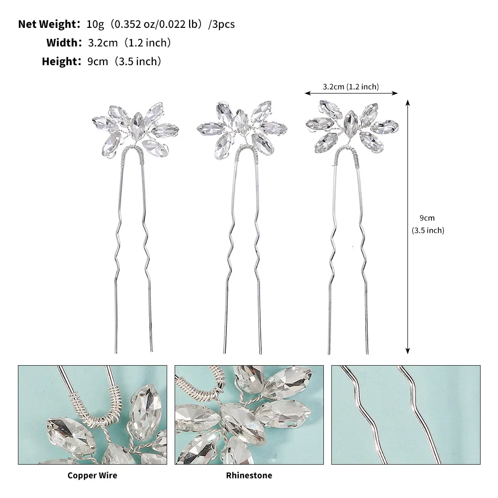 3Pcs/set Crystal Pearl Hairpins for Women Wedding Party Bag Hat Accessories Hair Sticks Girls Holiday Gifts Jewelry Headpieces