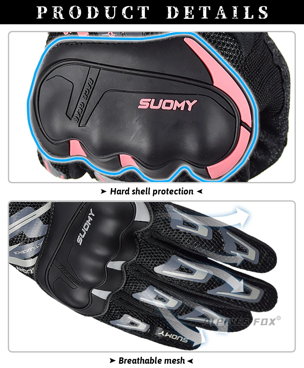 SUOMY Summer Women Pink Motorcycle Gloves Lady Purple Full Finger Motocross Gloves Men Touch Screen Cycling Gloves XS-XXL