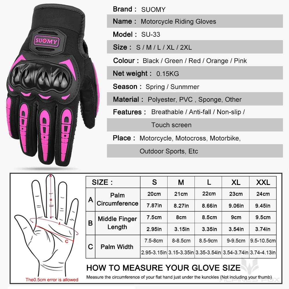SUOMY Summer Women Pink Motorcycle Gloves Lady Purple Full Finger Motocross Gloves Men Touch Screen Cycling Gloves XS-XXL
