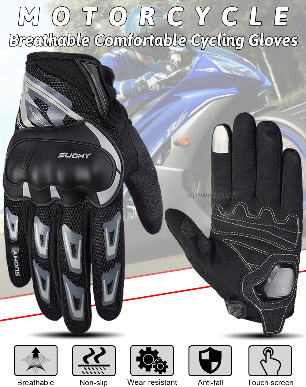 SUOMY Summer Women Pink Motorcycle Gloves Lady Purple Full Finger Motocross Gloves Men Touch Screen Cycling Gloves XS-XXL