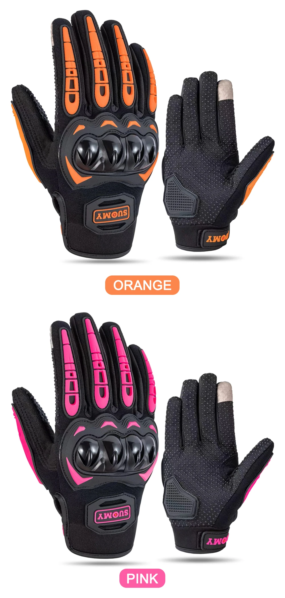 SUOMY Summer Women Pink Motorcycle Gloves Lady Purple Full Finger Motocross Gloves Men Touch Screen Cycling Gloves XS-XXL