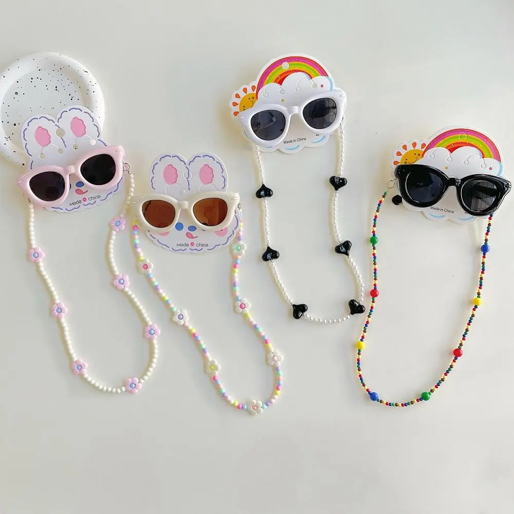 2Pcs/Set Spring Summer Kids Cat Eye Sunglasses Kawaii Fashion Sunscreen Eyeglasses with Eyeglass Chains Outdoor Children Eyewear