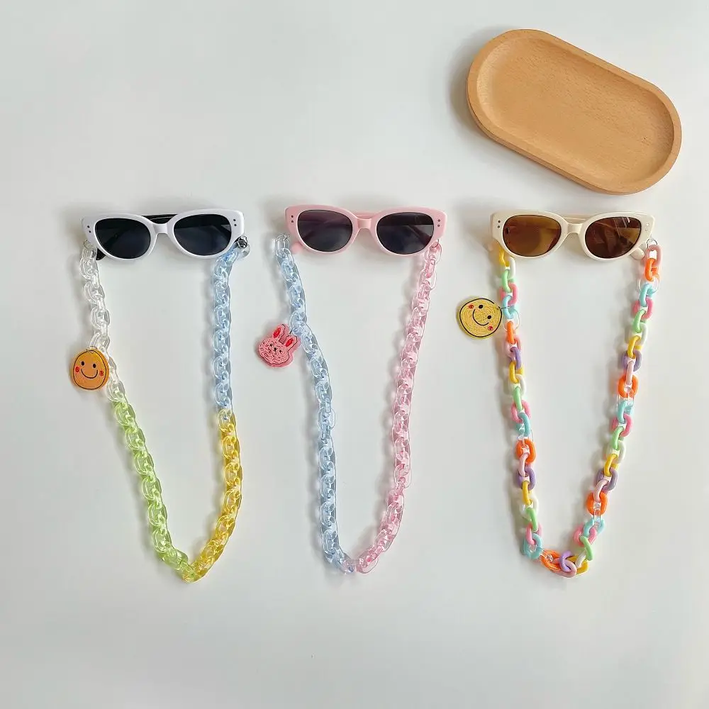 2Pcs/Set Spring Summer Kids Cat Eye Sunglasses Kawaii Fashion Sunscreen Eyeglasses with Eyeglass Chains Outdoor Children Eyewear