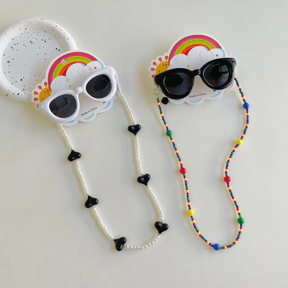 2Pcs/Set Spring Summer Kids Cat Eye Sunglasses Kawaii Fashion Sunscreen Eyeglasses with Eyeglass Chains Outdoor Children Eyewear