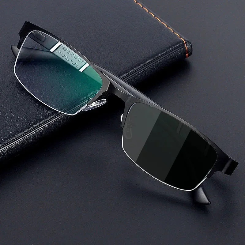Popular Color Changing Photochromic Glasses for Men Women Business Near Sighted Eyeglasses Unisex Vintage Half Frame Myopia