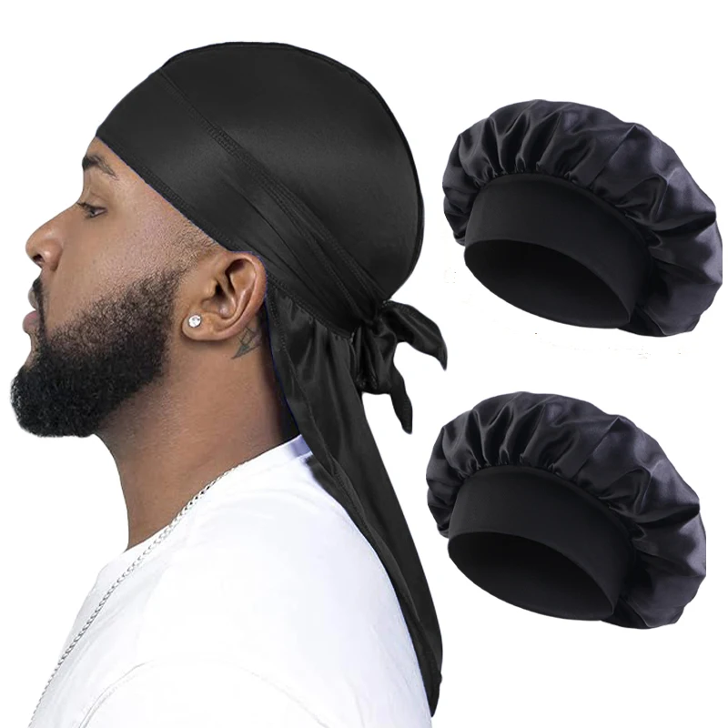 2/3PCS/LOT Men Women Long Tail Head Scarf Headwrap Bonnet Night Hat Silk Durag Pirate Hat Unisex Sleeping Bandana Turban Hijab