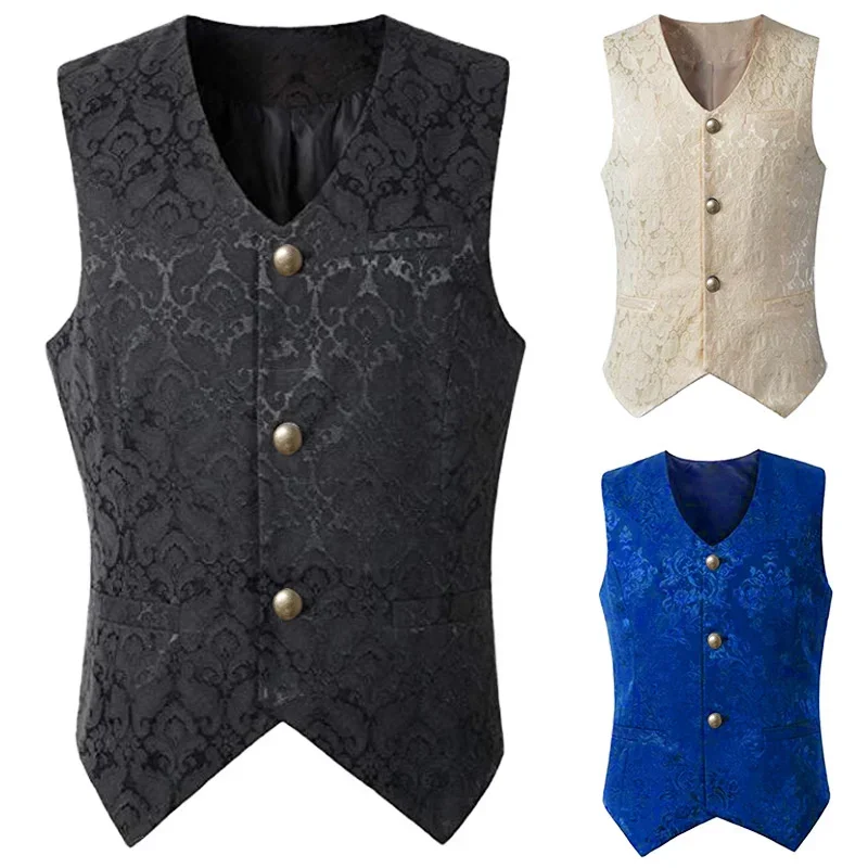 2024 Vest Men Renaissance Steampunk Coat Gothic Jacquard Waistcoat Single Breasted Business Formal Dress Vest for Suit