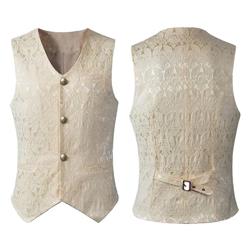 2024 Vest Men Renaissance Steampunk Coat Gothic Jacquard Waistcoat Single Breasted Business Formal Dress Vest for Suit