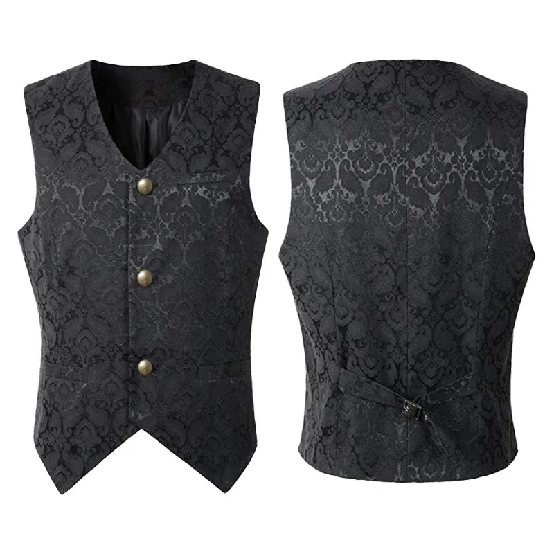 2024 Vest Men Renaissance Steampunk Coat Gothic Jacquard Waistcoat Single Breasted Business Formal Dress Vest for Suit