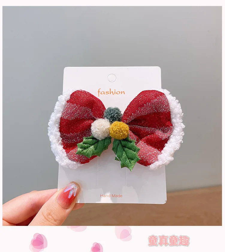 Creative Christmas Hair Clips for Children Cute Red Bowknot Christmas Hat Hairpins Girl Hair Accessories