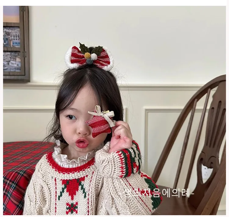 Creative Christmas Hair Clips for Children Cute Red Bowknot Christmas Hat Hairpins Girl Hair Accessories