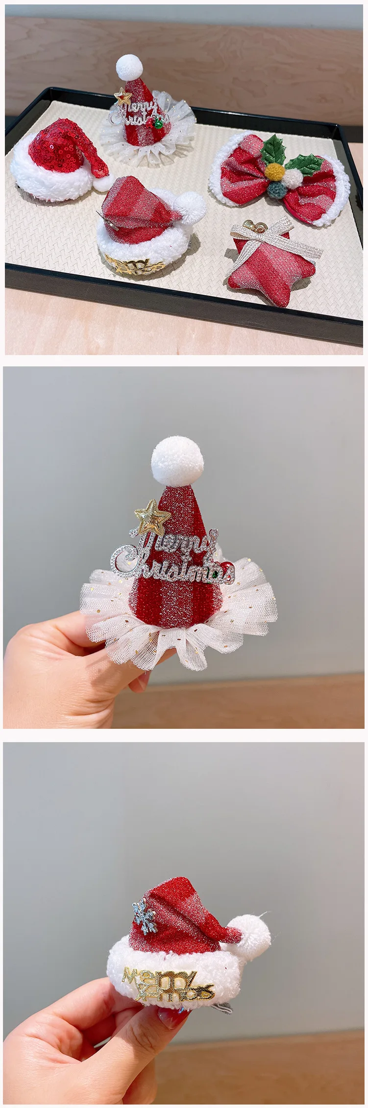 Creative Christmas Hair Clips for Children Cute Red Bowknot Christmas Hat Hairpins Girl Hair Accessories
