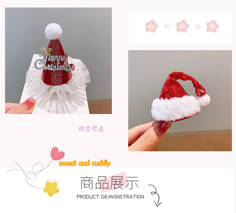 Creative Christmas Hair Clips for Children Cute Red Bowknot Christmas Hat Hairpins Girl Hair Accessories