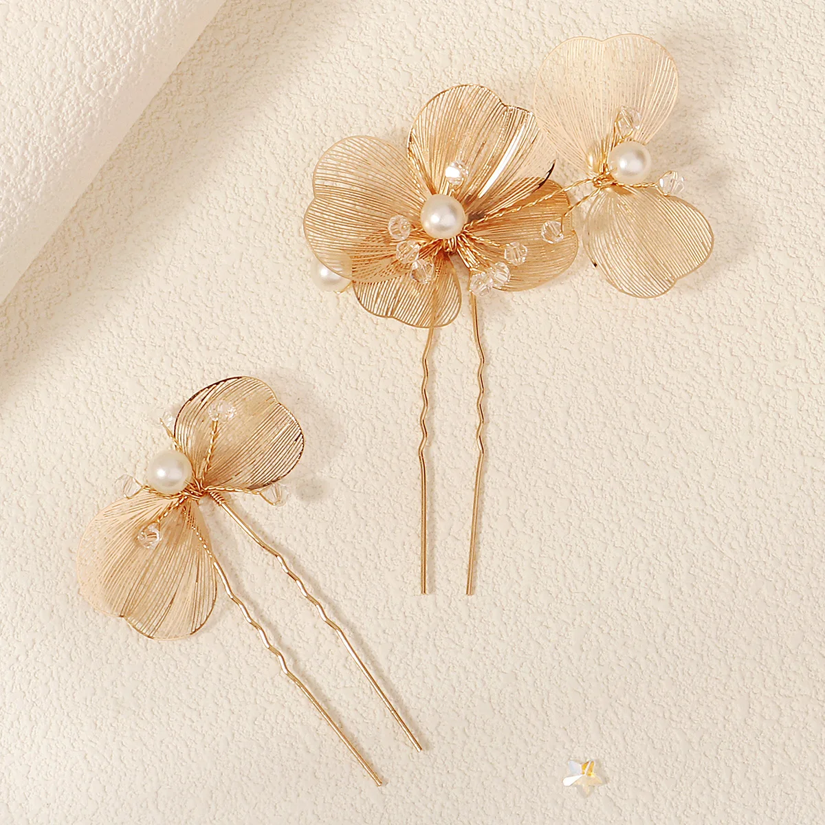 Bridal Wedding U-shaped Metal Flower Hair Comb Forks Gold Color for Women Handmade Hairpin Headdress Bridesmaid Gifts