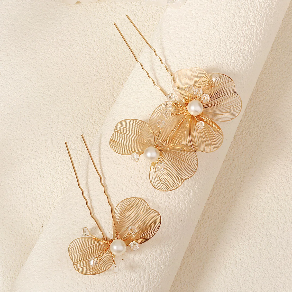 Bridal Wedding U-shaped Metal Flower Hair Comb Forks Gold Color for Women Handmade Hairpin Headdress Bridesmaid Gifts