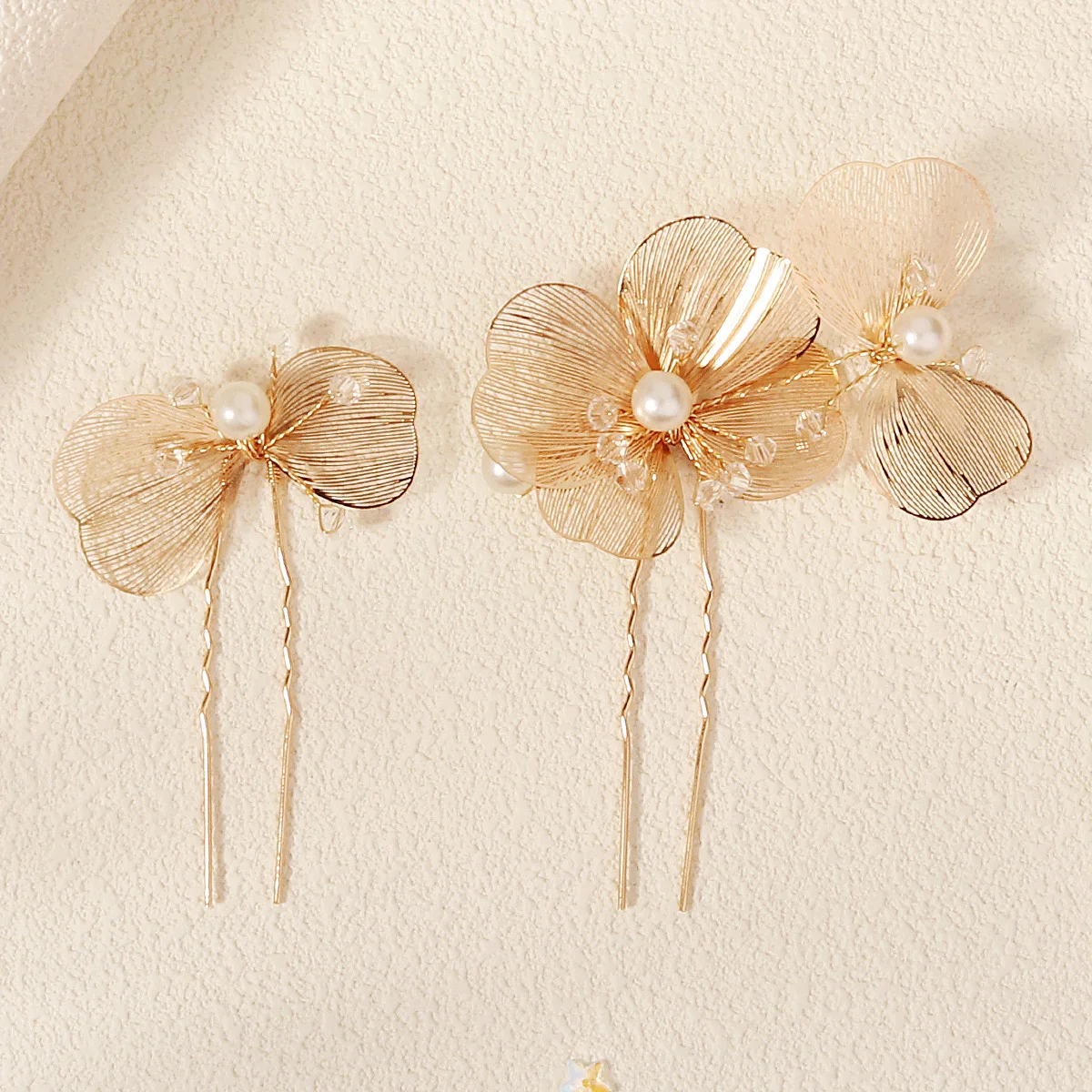 Bridal Wedding U-shaped Metal Flower Hair Comb Forks Gold Color for Women Handmade Hairpin Headdress Bridesmaid Gifts