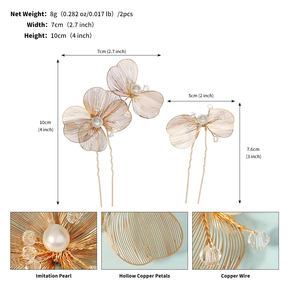 Bridal Wedding U-shaped Metal Flower Hair Comb Forks Gold Color for Women Handmade Hairpin Headdress Bridesmaid Gifts