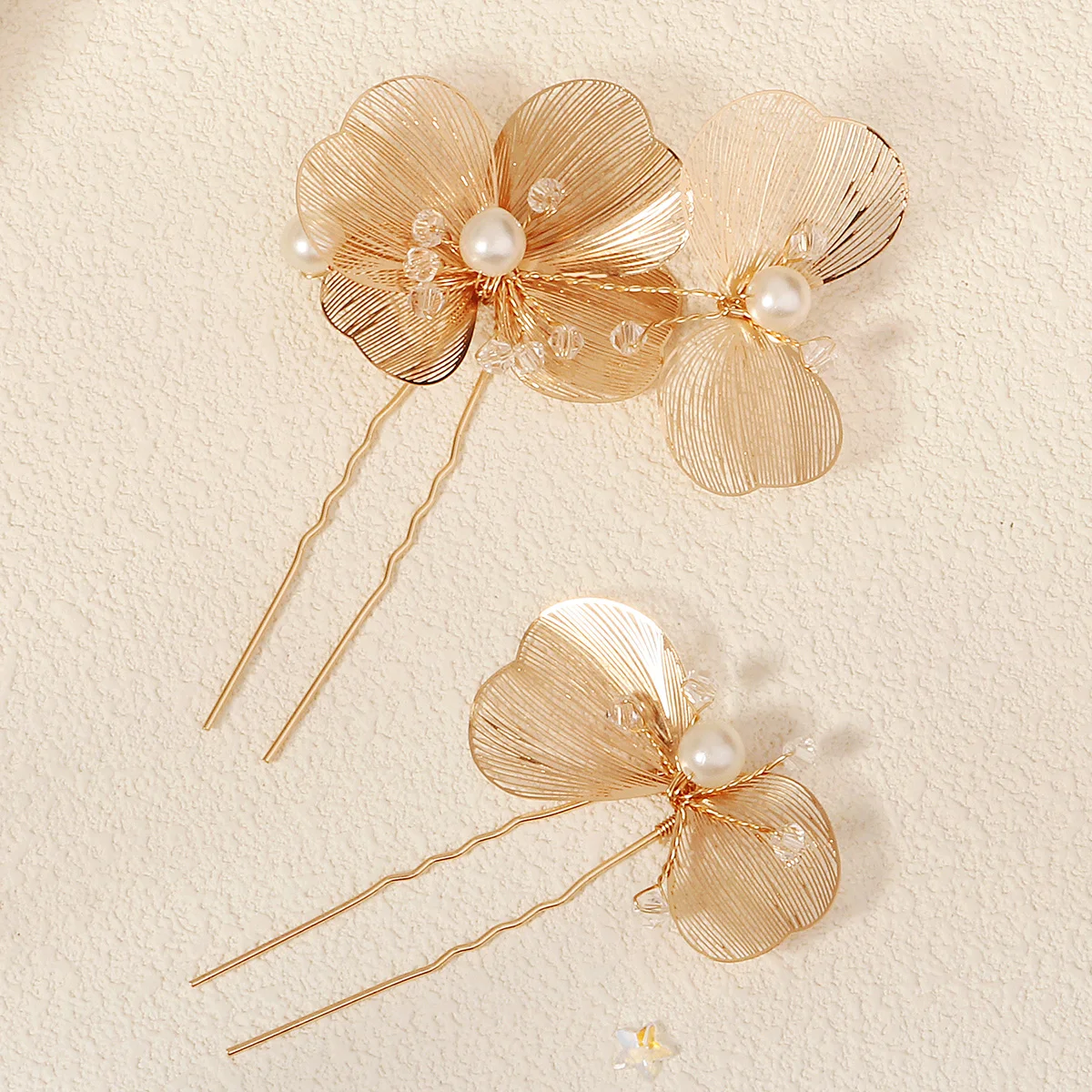 Bridal Wedding U-shaped Metal Flower Hair Comb Forks Gold Color for Women Handmade Hairpin Headdress Bridesmaid Gifts