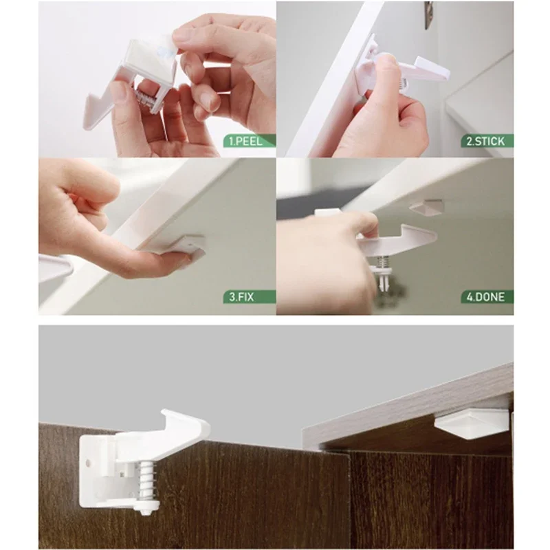 5/10Pcs Adhesive Baby Safety Lock for Drawer Cabinet Door Invisible Buckle Closet Locks Children Protection Baby Security Lock