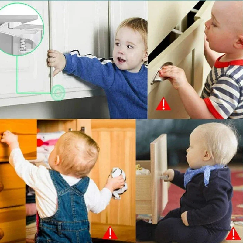 5/10Pcs Adhesive Baby Safety Lock for Drawer Cabinet Door Invisible Buckle Closet Locks Children Protection Baby Security Lock