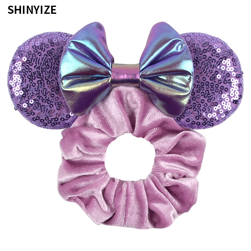 New Cute Mouse Ears Headwear Tie Hair Festival Sequin Women 3.6"Bow Elastic Headband Girl Party DIY Hair Accessories Gift