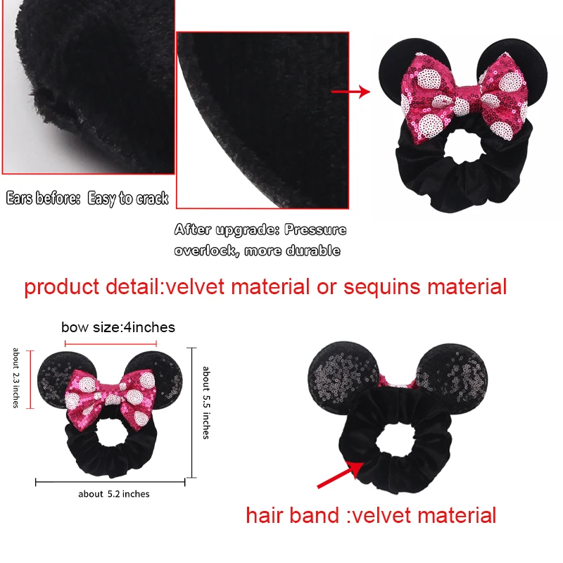 New Cute Mouse Ears Headwear Tie Hair Festival Sequin Women 3.6"Bow Elastic Headband Girl Party DIY Hair Accessories Gift