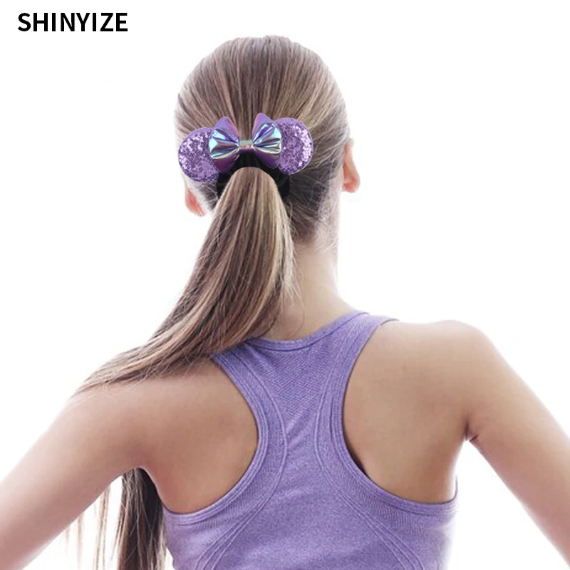 New Cute Mouse Ears Headwear Tie Hair Festival Sequin Women 3.6"Bow Elastic Headband Girl Party DIY Hair Accessories Gift