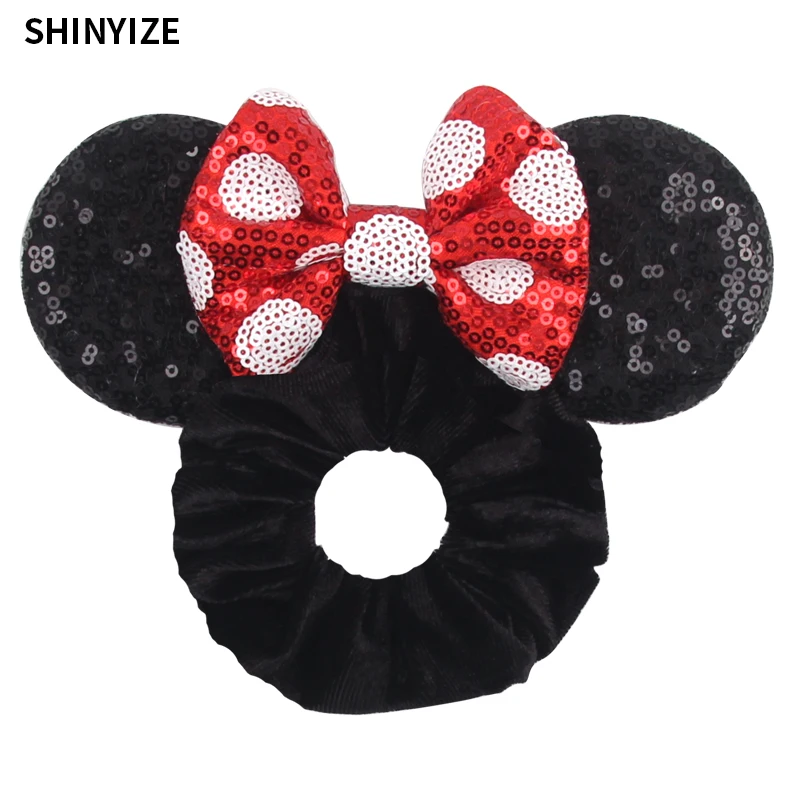 New Cute Mouse Ears Headwear Tie Hair Festival Sequin Women 3.6"Bow Elastic Headband Girl Party DIY Hair Accessories Gift