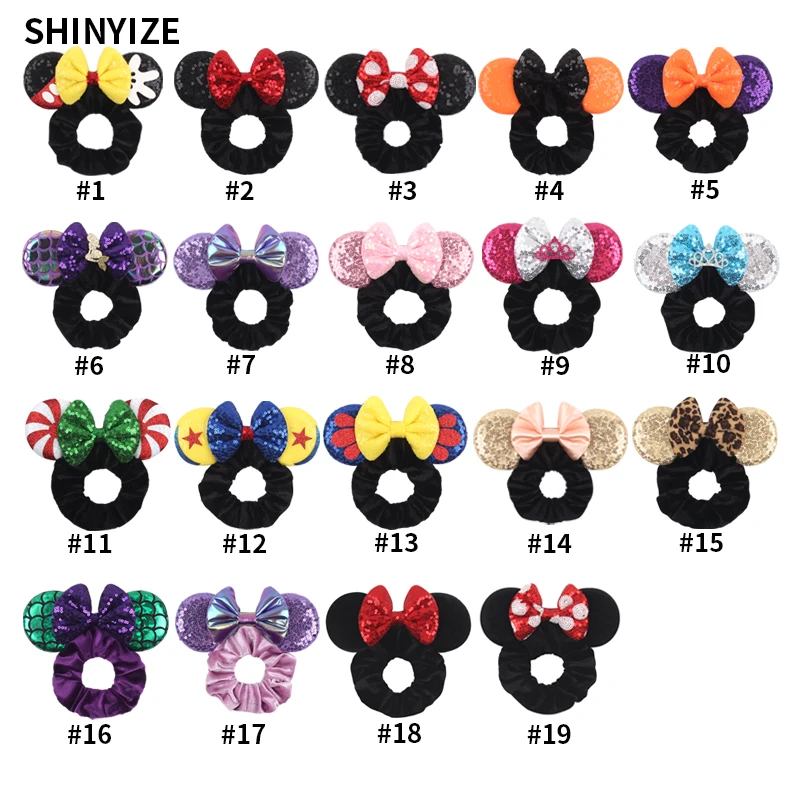 New Cute Mouse Ears Headwear Tie Hair Festival Sequin Women 3.6"Bow Elastic Headband Girl Party DIY Hair Accessories Gift