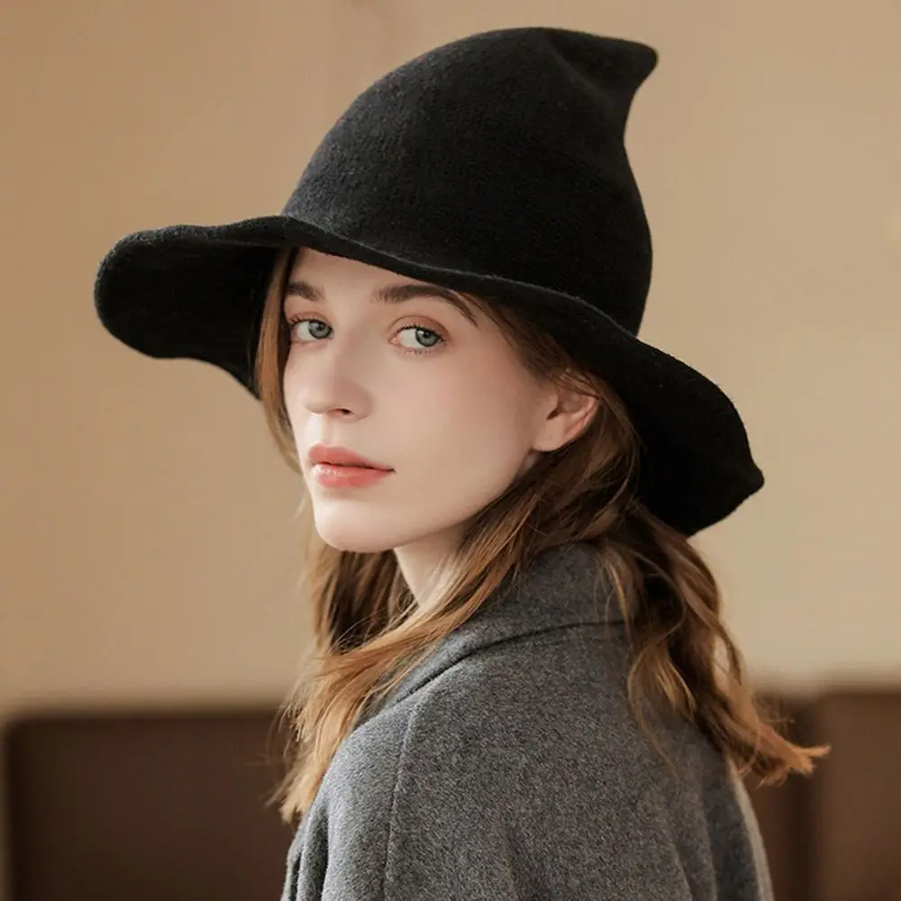 Fashion Vintage Witch Hat Party Halloween Wool Knit Hat Portable Festival Decoration for Women