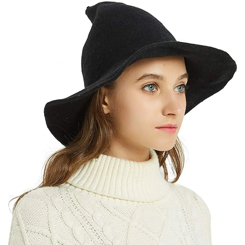 Fashion Vintage Witch Hat Party Halloween Wool Knit Hat Portable Festival Decoration for Women
