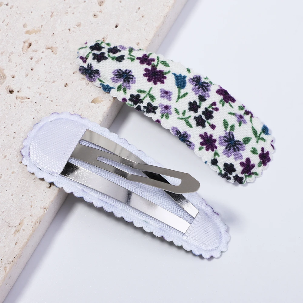 10Pcs/set 2.2'' Printed Embroidery Waterdrop Shape Hair Clips For Cute Girls BB Hairpin Barrettes Headwear Kids Hair Accessories
