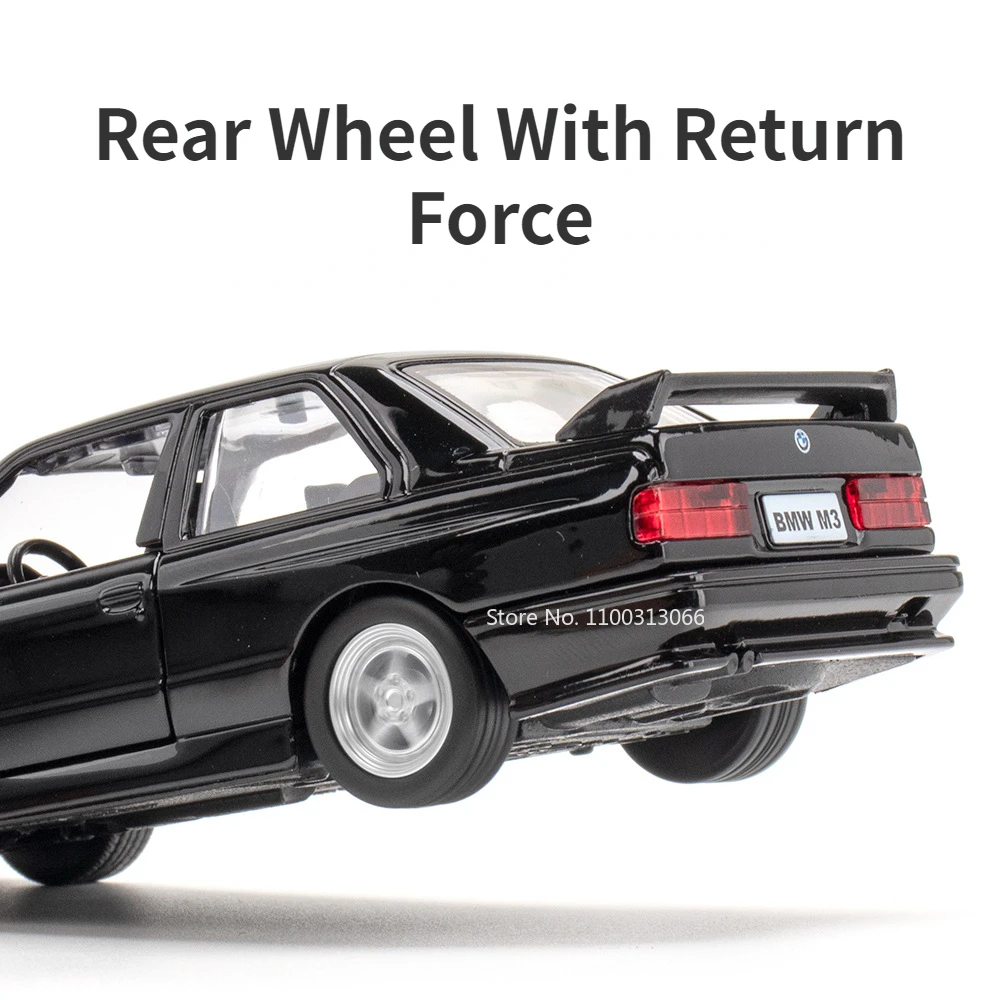 1:36 BMW M3 1987 Alloy Car Model Diecast Toy Rubber Tires Wheel Pull Back Vehicles 2 Doors Opened Cars for Boys Birthday Gifts