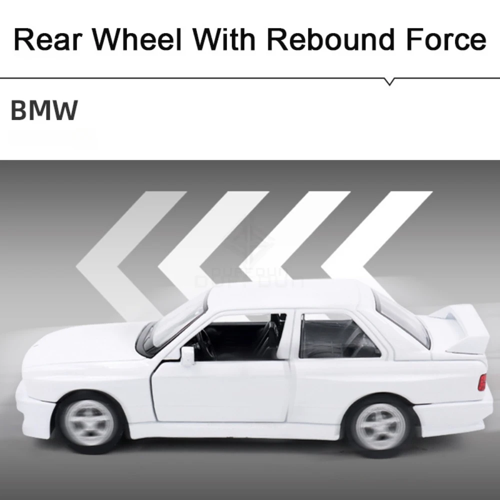 1:36 BMW M3 1987 Alloy Car Model Diecast Toy Rubber Tires Wheel Pull Back Vehicles 2 Doors Opened Cars for Boys Birthday Gifts