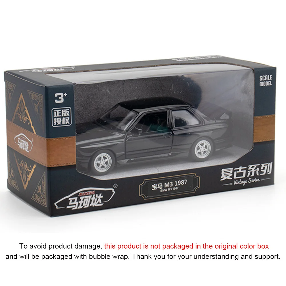 1:36 BMW M3 1987 Alloy Car Model Diecast Toy Rubber Tires Wheel Pull Back Vehicles 2 Doors Opened Cars for Boys Birthday Gifts