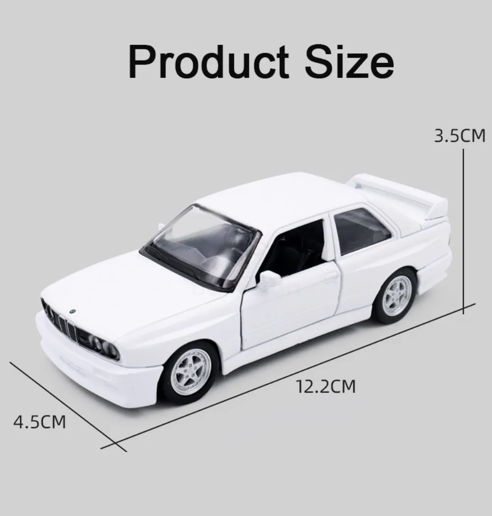 1:36 BMW M3 1987 Alloy Car Model Diecast Toy Rubber Tires Wheel Pull Back Vehicles 2 Doors Opened Cars for Boys Birthday Gifts