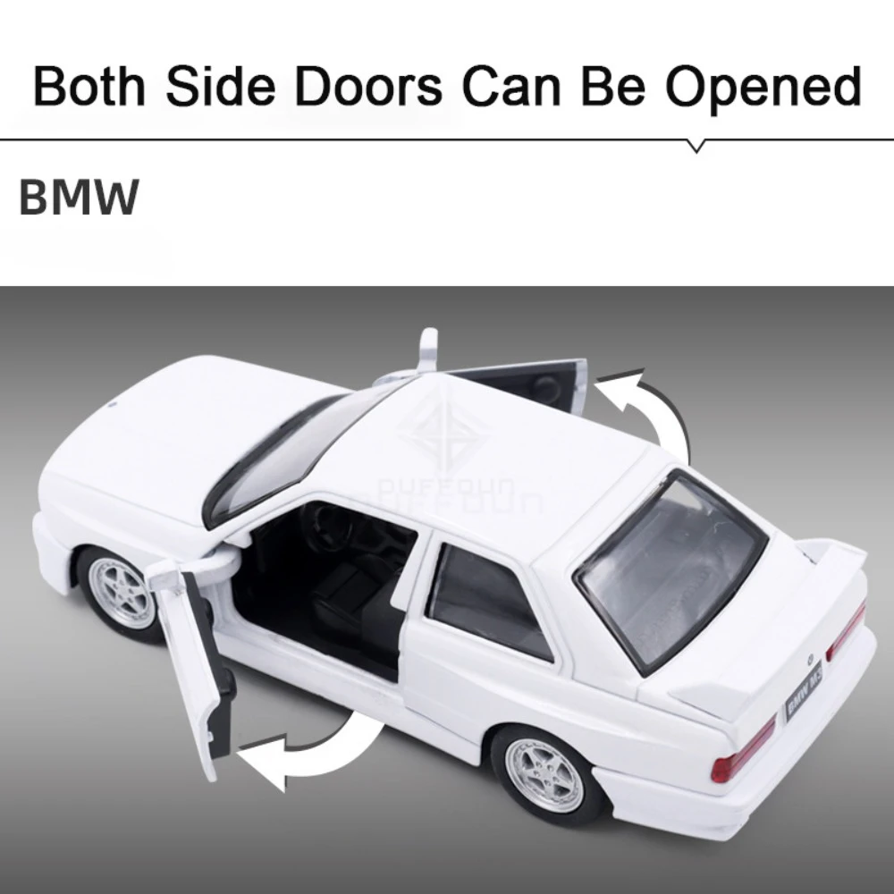 1:36 BMW M3 1987 Alloy Car Model Diecast Toy Rubber Tires Wheel Pull Back Vehicles 2 Doors Opened Cars for Boys Birthday Gifts