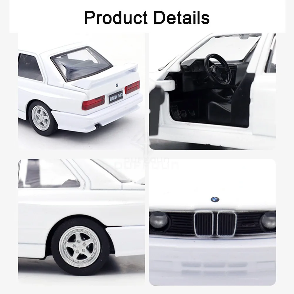 1:36 BMW M3 1987 Alloy Car Model Diecast Toy Rubber Tires Wheel Pull Back Vehicles 2 Doors Opened Cars for Boys Birthday Gifts