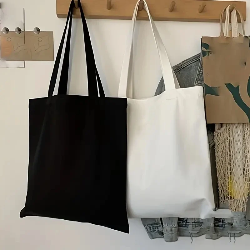 Simple and Casual Solid Color Canvas Material Large Capacity Women's Handheld Shoulder Bag for Shopping and Travel