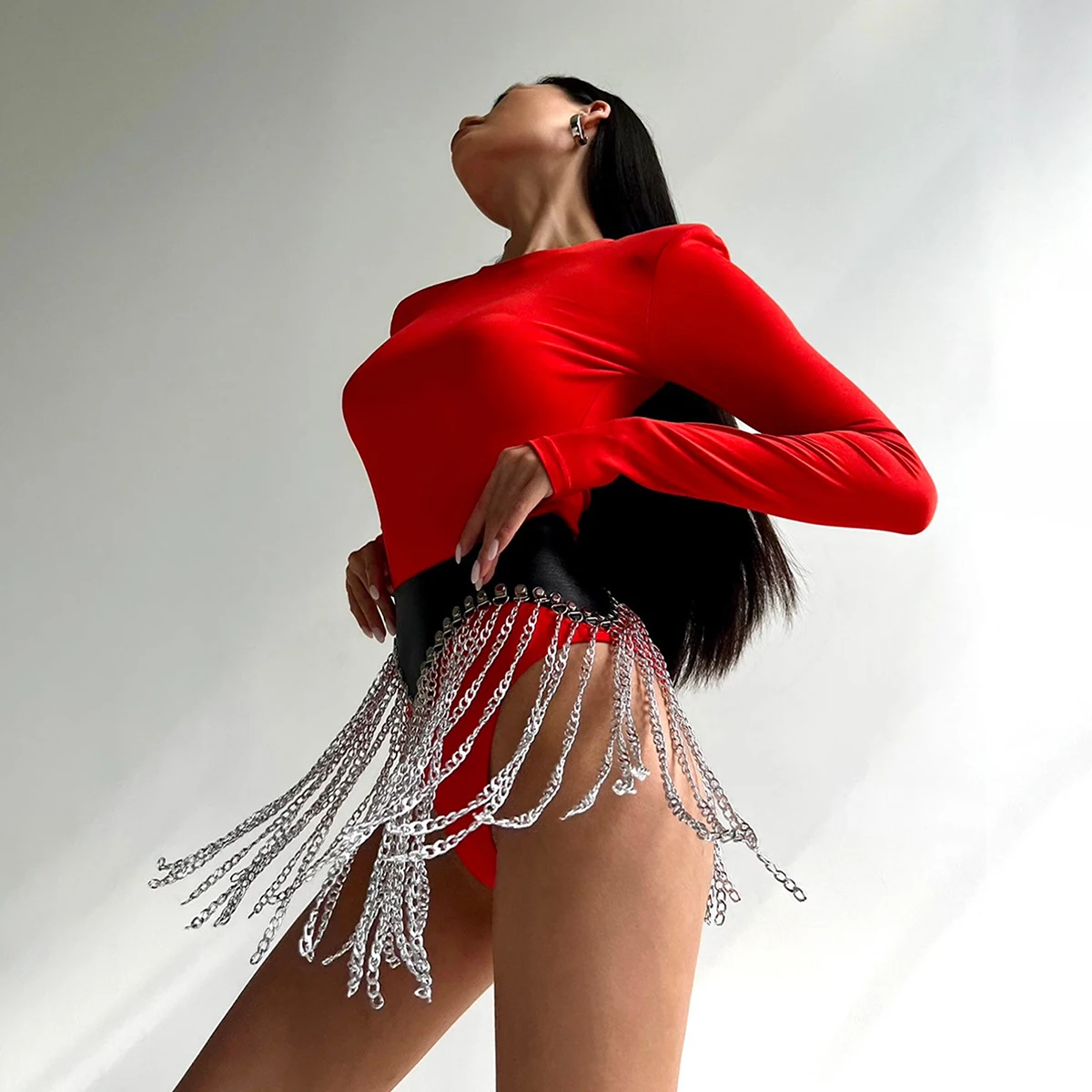 Women Gothic Tassel Chain Decor Waist Belt Adjustable Punk Street Style Casual Outfit Layering Accessory