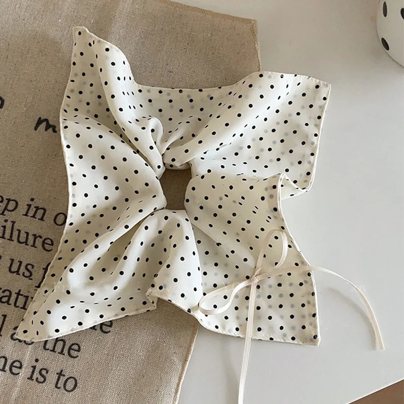 White Fabric Butterfly Large Intestine Hair Band Black Polka Dots Decor Hair Circle Horsetail Leather Band Hair Accessories A-