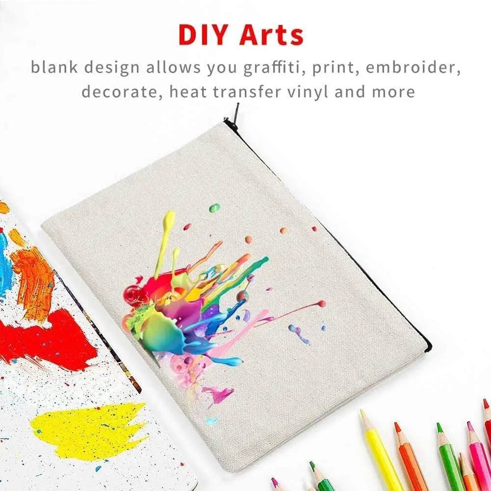 8.3'×5.1' Canvas Zipper Bag Reusable Pouch Blank DIY Craft Canvas Bag Bulk for Painting Cosmetic Bag Makeup 10 Pack