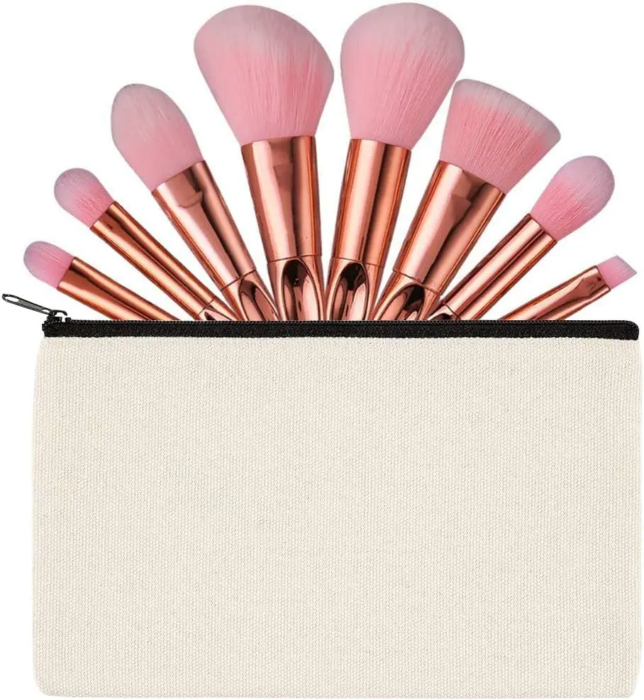 8.3'×5.1' Canvas Zipper Bag Reusable Pouch Blank DIY Craft Canvas Bag Bulk for Painting Cosmetic Bag Makeup 10 Pack