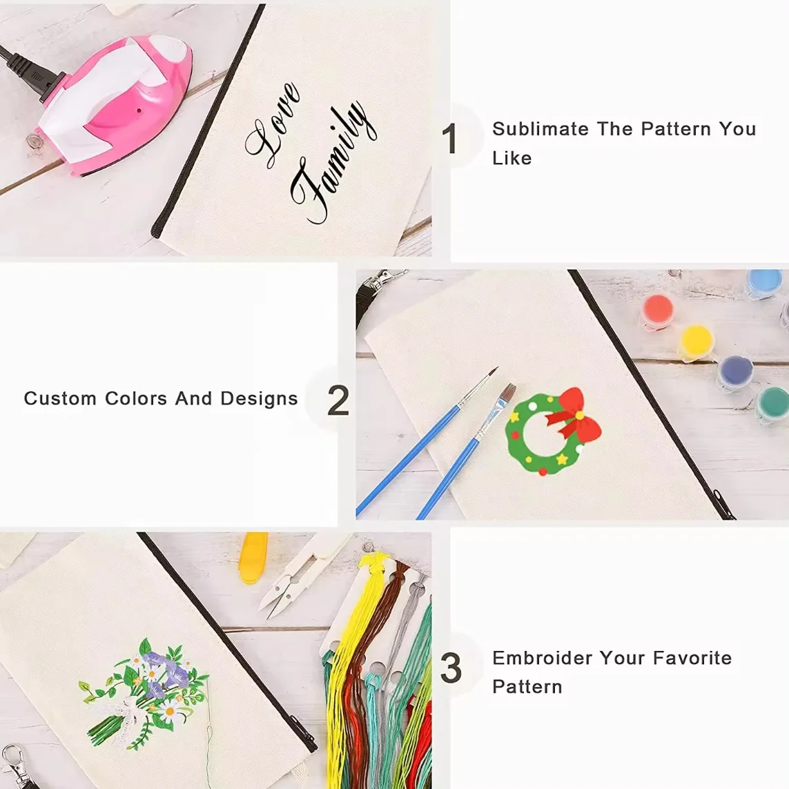 8.3'×5.1' Canvas Zipper Bag Reusable Pouch Blank DIY Craft Canvas Bag Bulk for Painting Cosmetic Bag Makeup 10 Pack