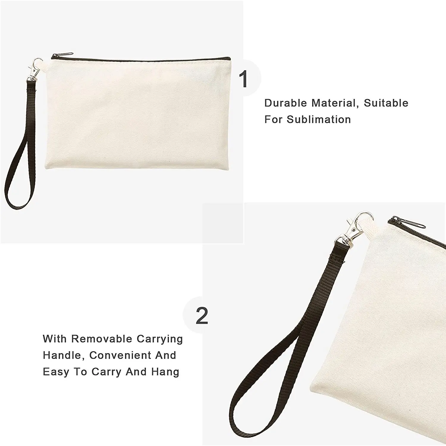 8.3'×5.1' Canvas Zipper Bag Reusable Pouch Blank DIY Craft Canvas Bag Bulk for Painting Cosmetic Bag Makeup 10 Pack