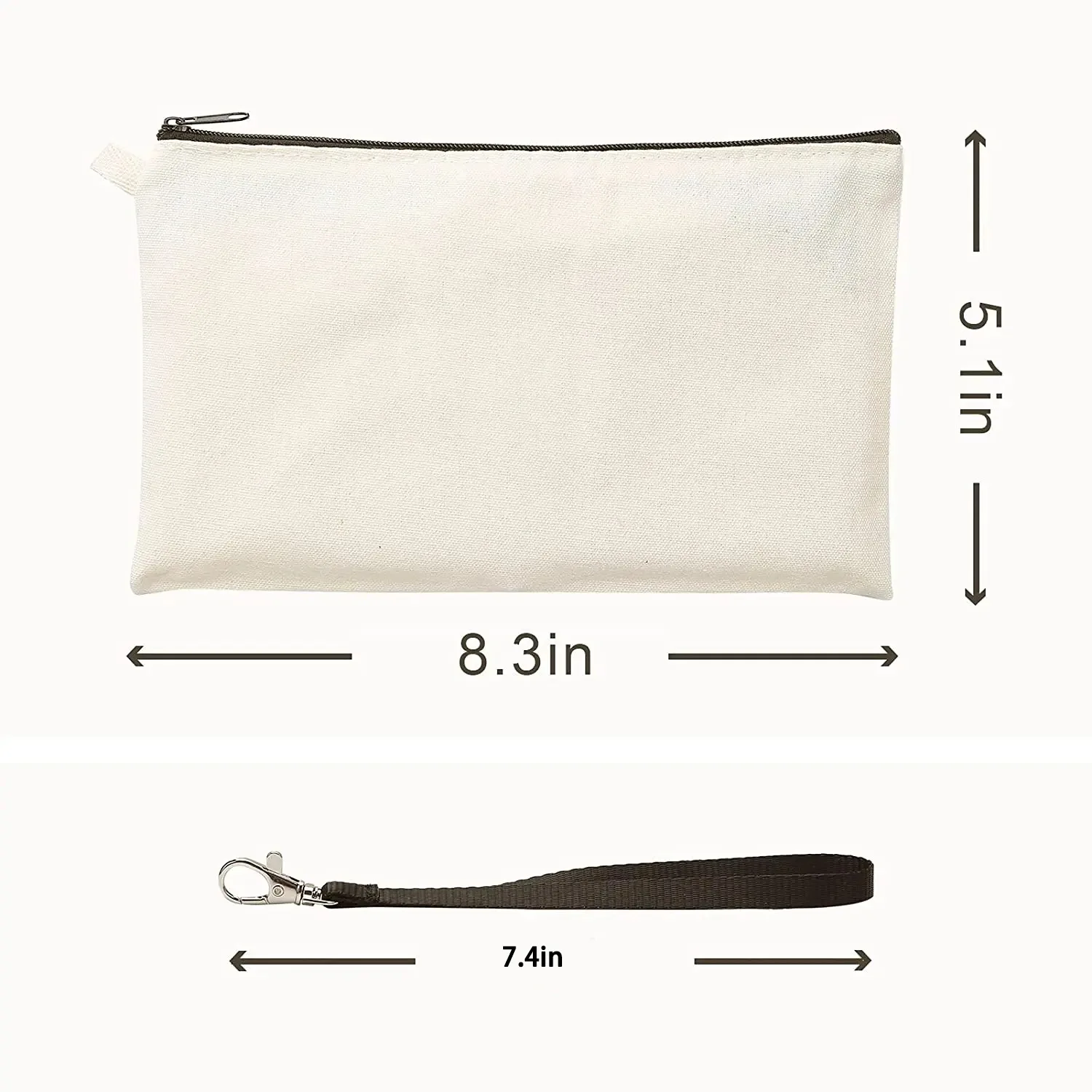 8.3'×5.1' Canvas Zipper Bag Reusable Pouch Blank DIY Craft Canvas Bag Bulk for Painting Cosmetic Bag Makeup 10 Pack